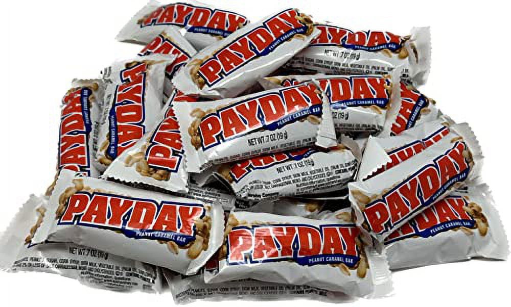 PayDay Fun Size Candy, Individually Wrapped Peanut Caramel Bars, Sweet & Salty Snack, Bulk Resealable Bag, 2 lb, Halloween Candy Bulk, Party Favors, Candy Bowl