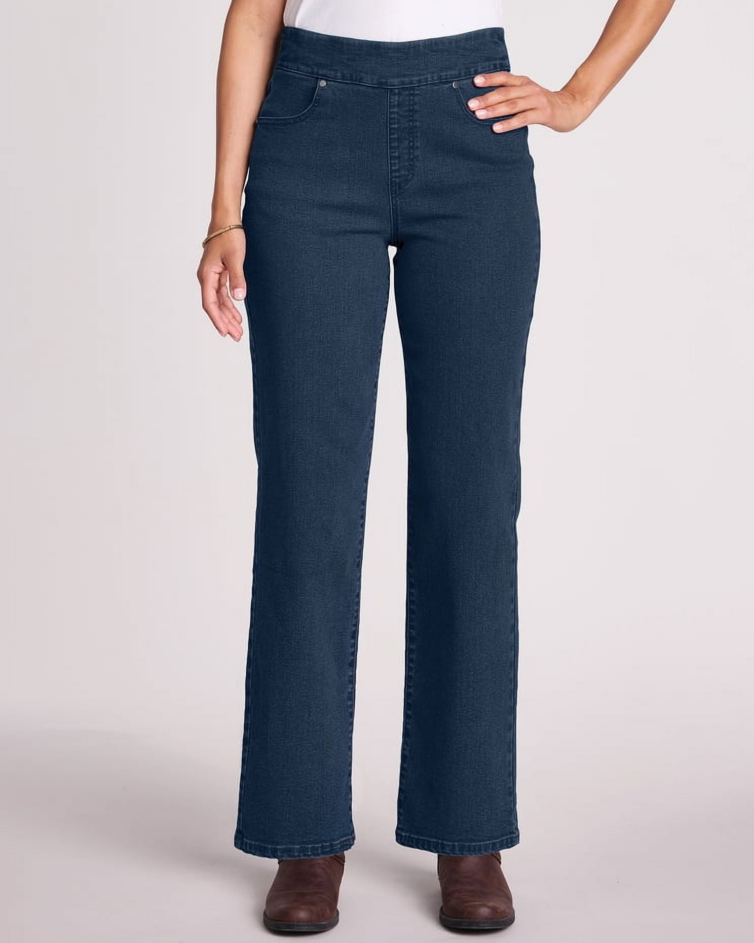 Blair Womens Denimease™ Petite Short Flat Waist Wide Leg Jeans ...