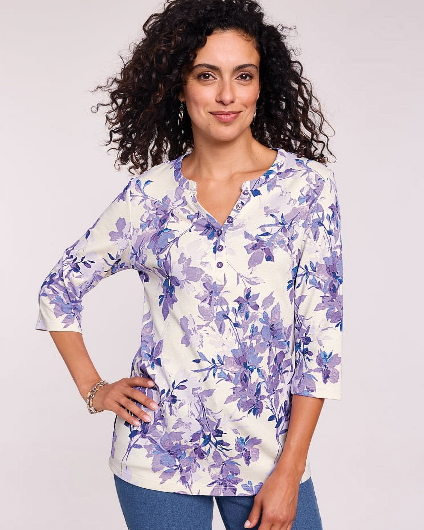 Blair Womens Essential Knit ThreeQuarter Sleeve Henley.