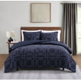 thumbnail image 1 of Blair Geo Navy Blue 3-Piece Soft Chenille Jacquard Comforter Set - Full/Queen, 1 of 6