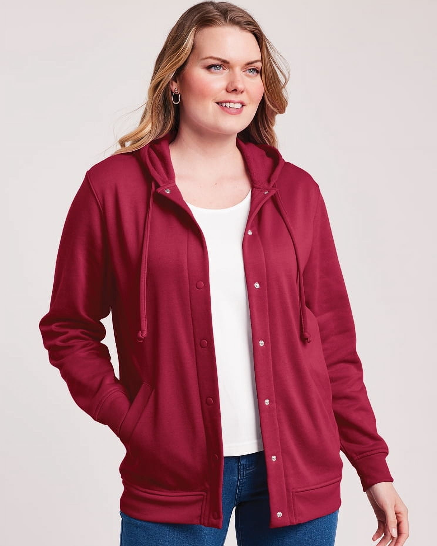 Blair Womens Hooded Fleece Snap Jacket - Walmart.com