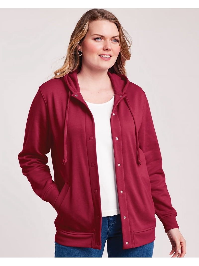 Blair Womens Hooded Fleece Snap Jacket - Walmart.com