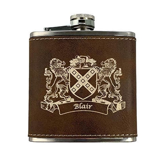 Blair Irish Coat of Arms Leather Flask - Rustic Brown