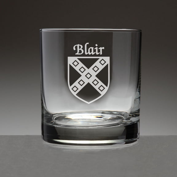 Blair Irish Coat of Arms Tumbler Glasses - Set of 4 (Sand Etched)