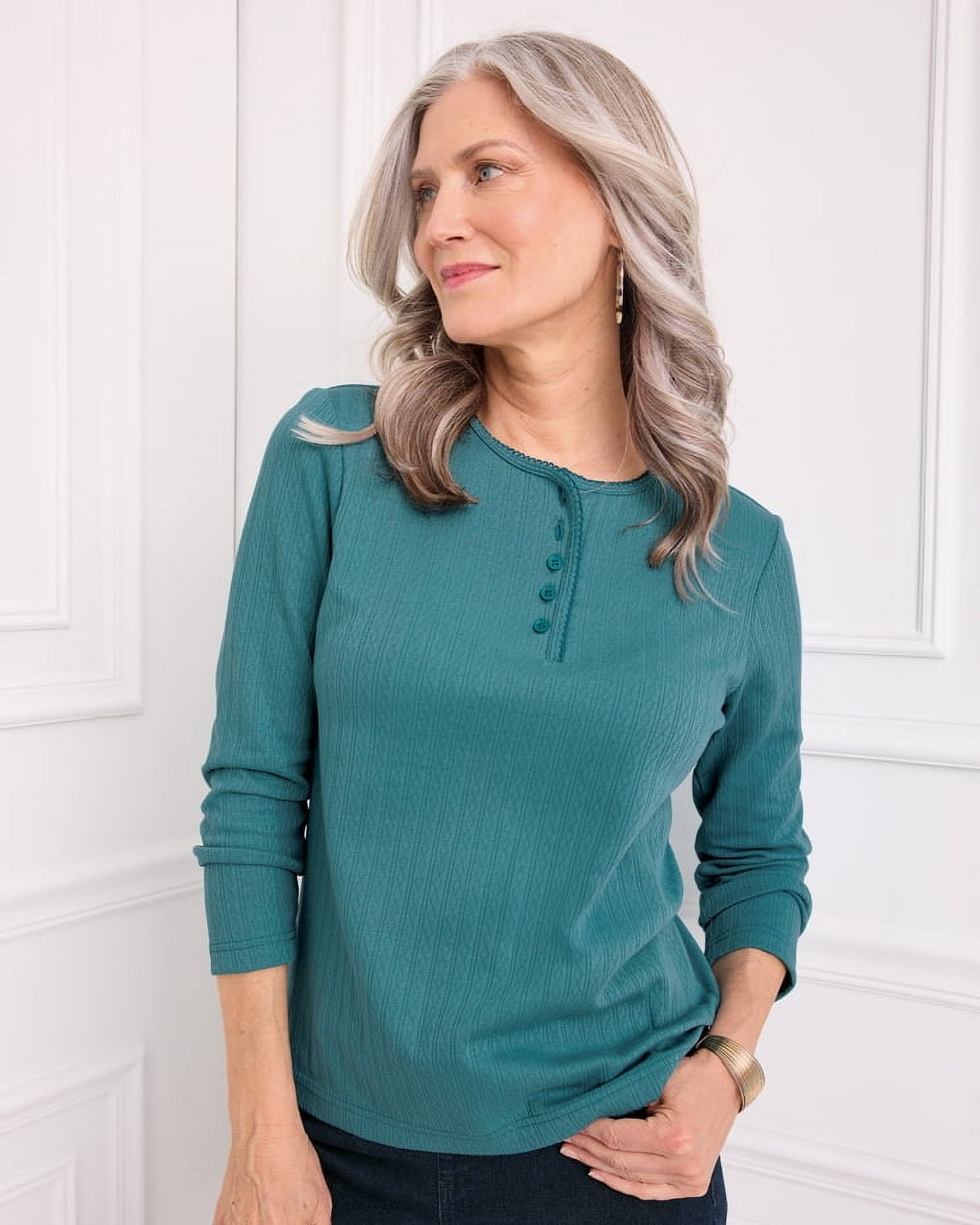 Blair Womens Long Sleeve Pointelle Henley Top