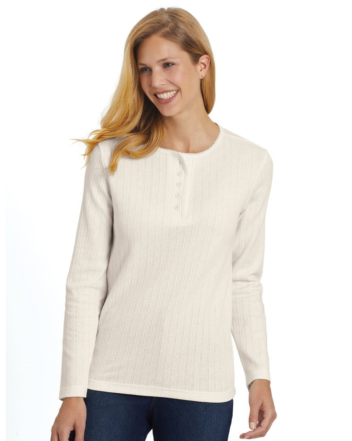 Blair Womens Long Sleeve Pointelle Henley Top