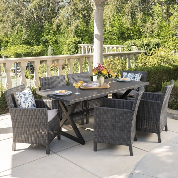 Blair Outdoor 7 Piece Dining Set with Dining Table and Water Resistant Cushions