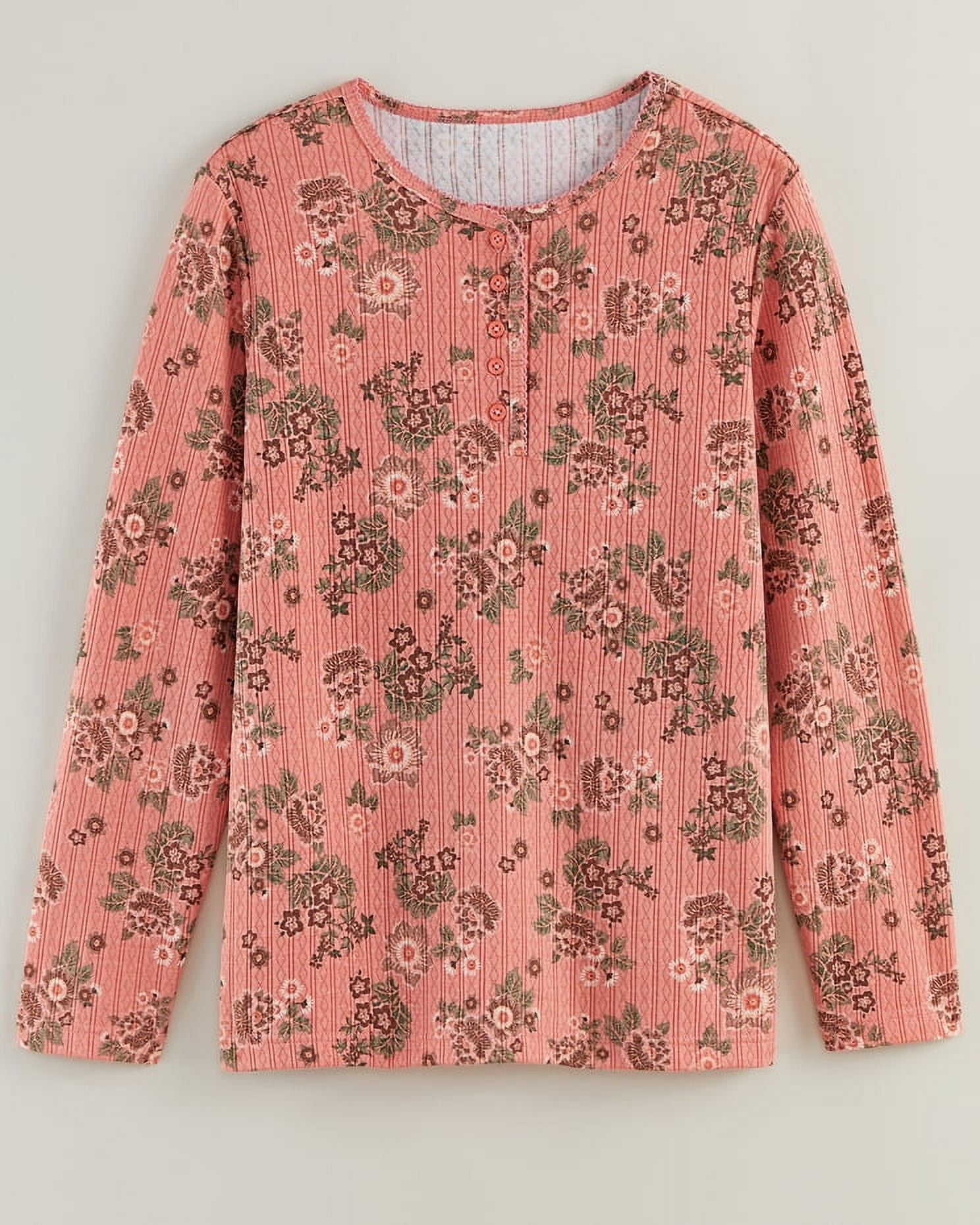 Blair Womens Print Long Sleeve Pointelle Henley Top