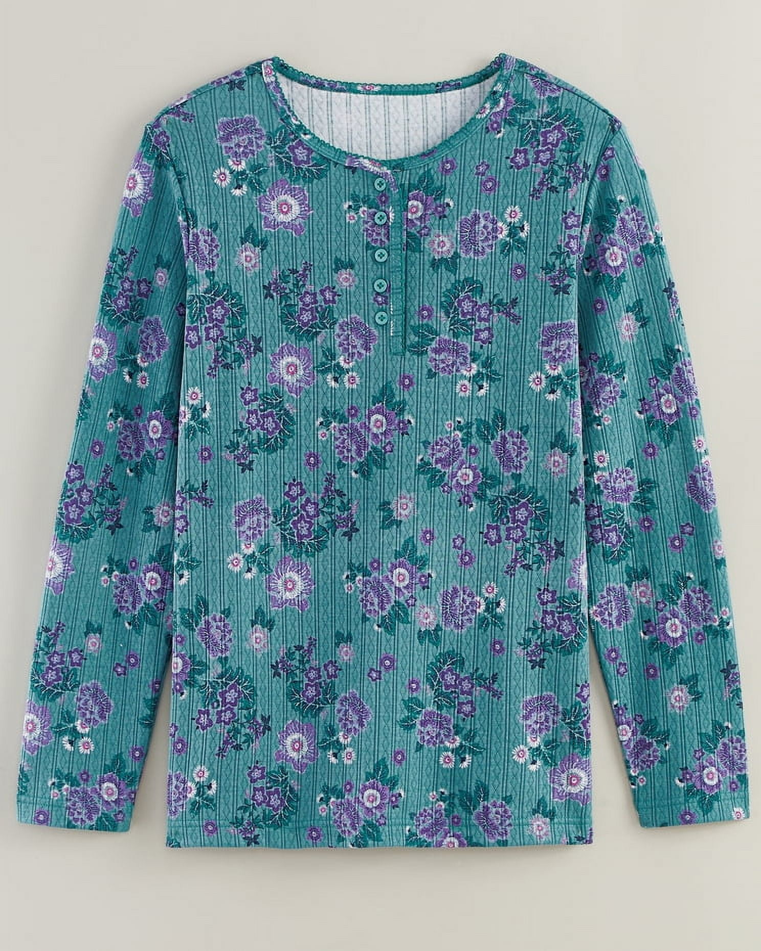 Blair Womens Print Long Sleeve Pointelle Henley Top