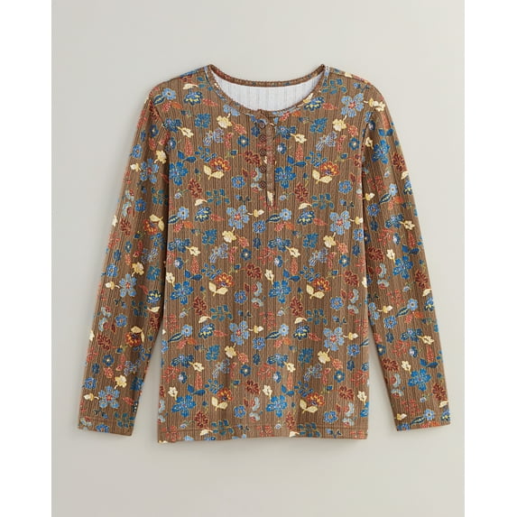 Blair Womens Print Long Sleeve Pointelle Henley Top