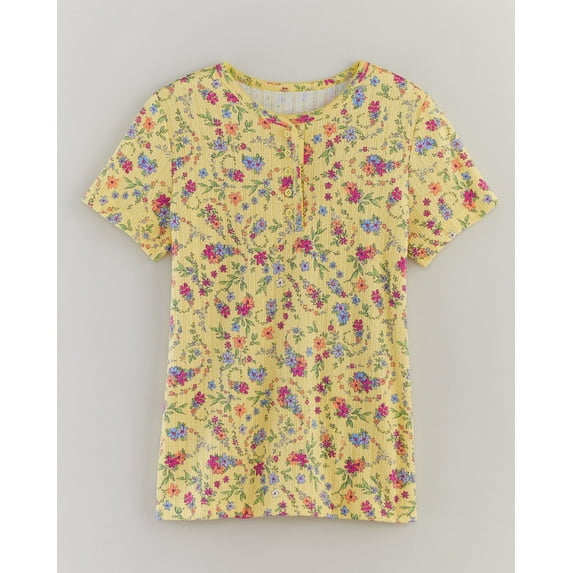 Blair Womens Print Short Sleeve Pointelle Henley Top