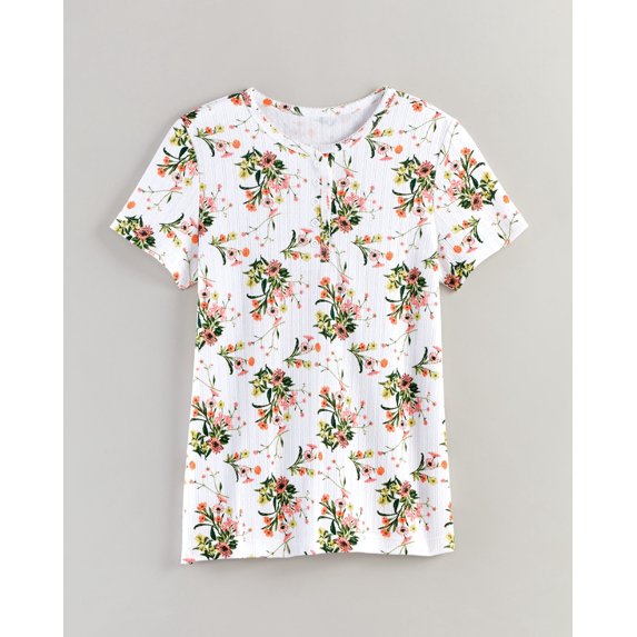 Blair Womens Print Short Sleeve Pointelle Henley Top