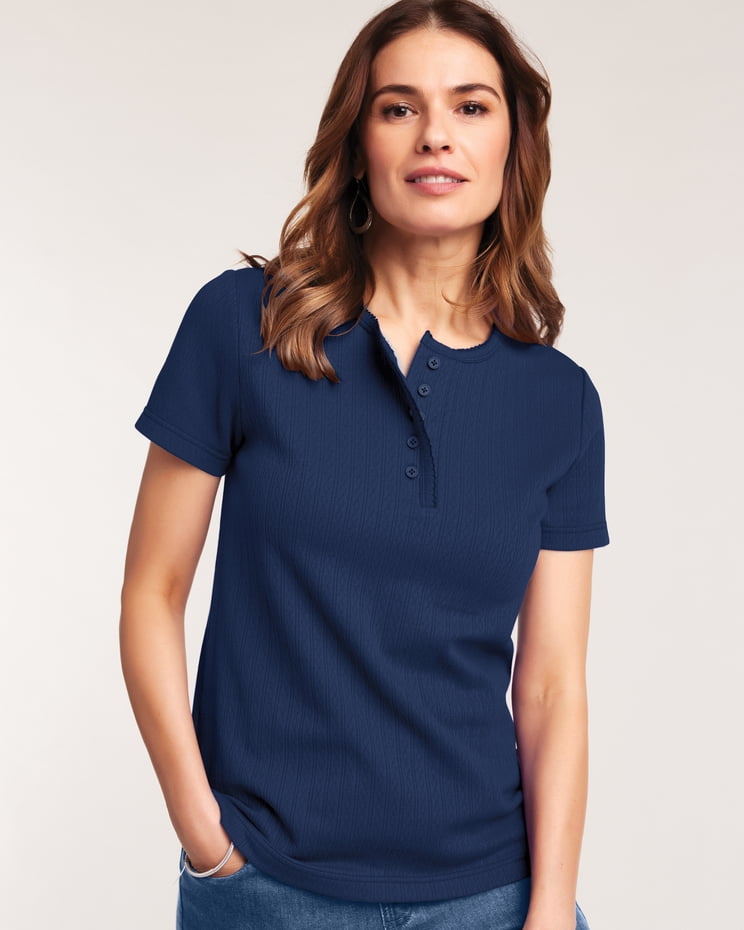 Blair Womens Short Sleeve Pointelle Henley Top