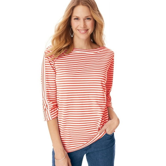 Blair Womens Three-Quarter Sleeve Criss-Cross Sailor Top