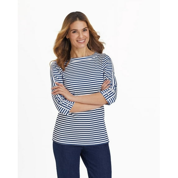 Blair Womens Three-Quarter Sleeve Criss-Cross Sailor Top