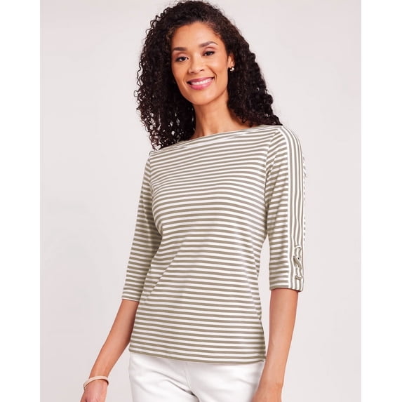 Blair Womens Three-Quarter Sleeve Criss-Cross Sailor Top