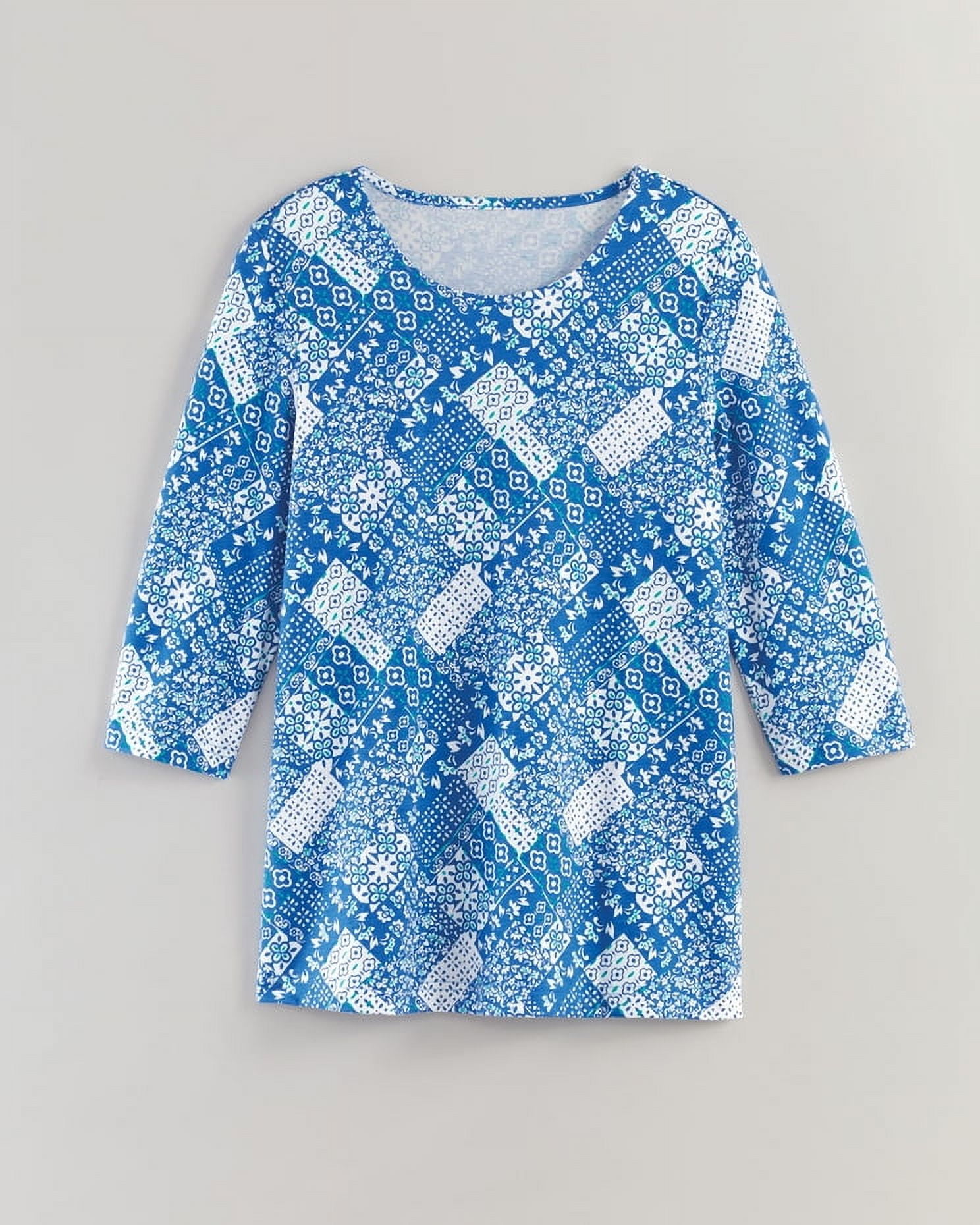 Blair Womens ThreeQuarter Sleeve Patchwork Tee