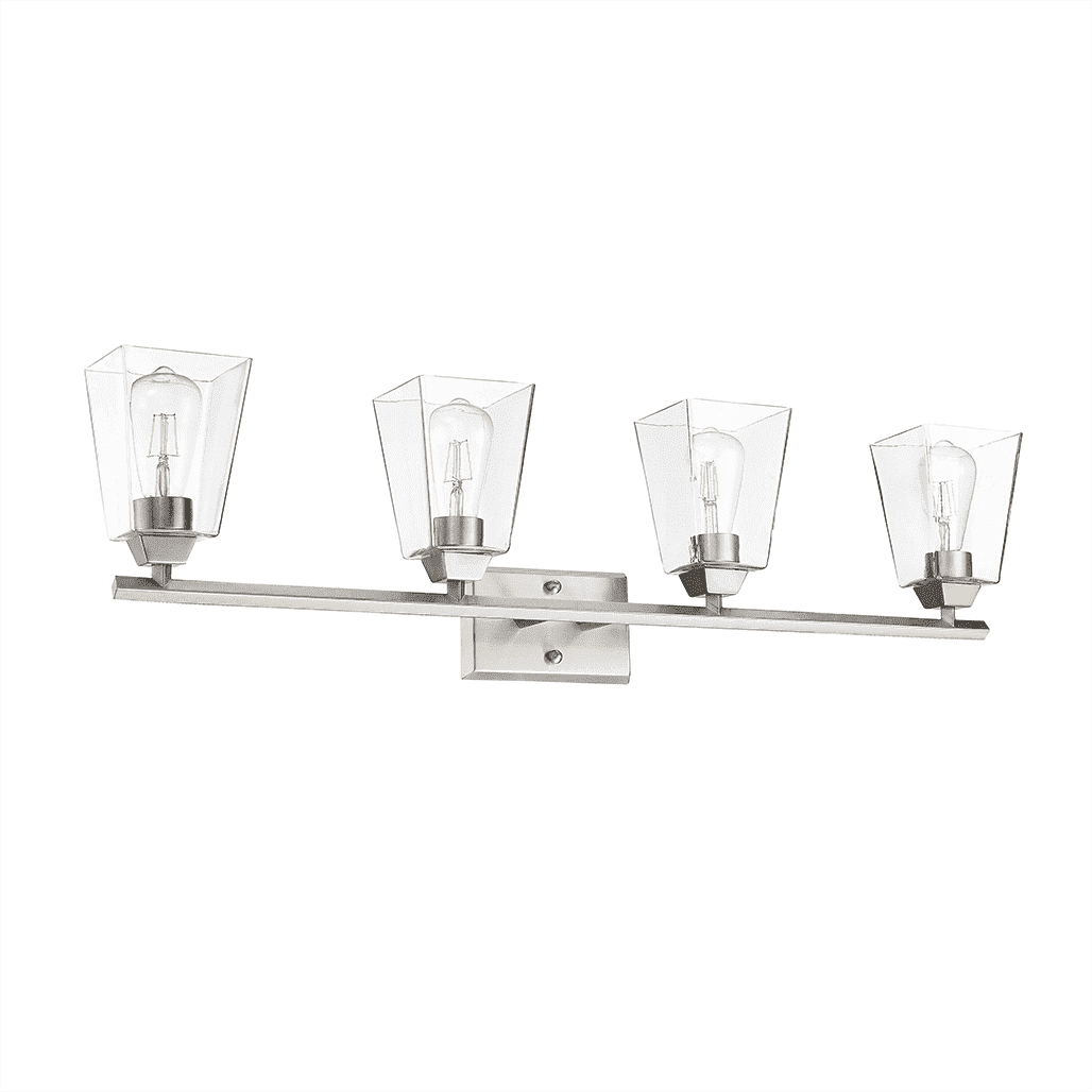 Vivio Lighting Blair 4-Light Bathroom Vanity Light Fixture, Nickel Finish, Traditional Style with Clear Glass Shades