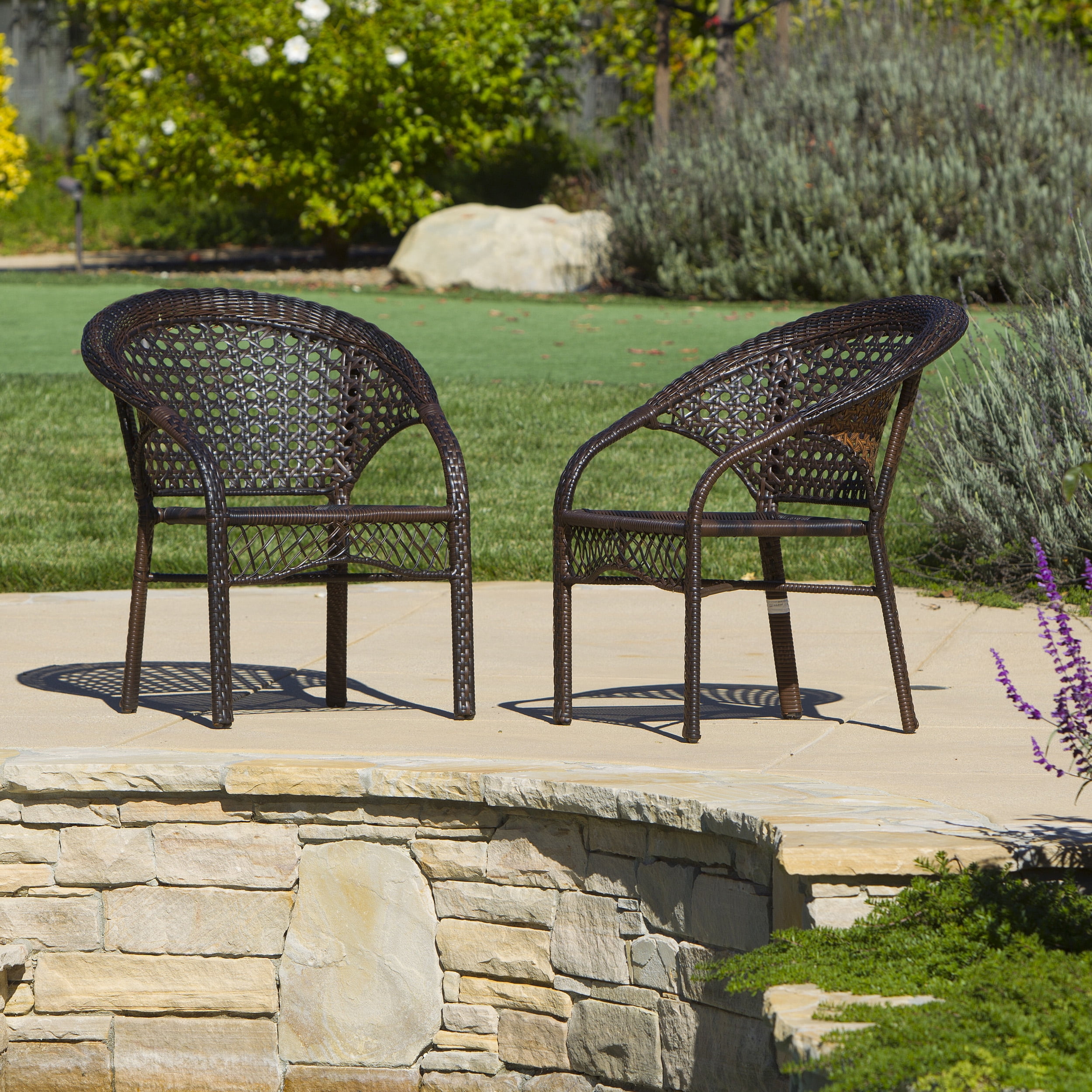 Blair Wicker Fan Back Indoor Outdoor Club Chairs Set of 2
