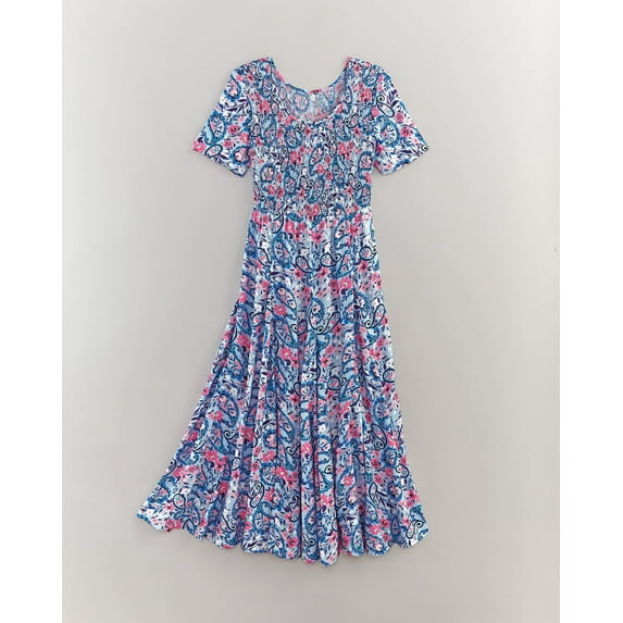 Blair Womens Short-Sleeve Smocked Challis Dress