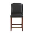 thumbnail image 1 of Blaire Stationary Brown Faux Leather Counter Stool with Antique Brass Nailheads - Elegant Kitchen & Bar Seating, 24.5" Seat Height, Espresso Wood Base, Vietnam Made, 1 of 7