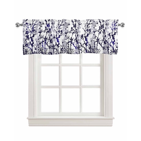 Blakc Grey Blue Branches Linen Curtain Valance for Bedroom/Bathroom/Kitchen/Office/Living/Dining Room Window,Watercolor Botanical Abstract Art Rod Pocket Topper Decorative Cafe Drapes Panel 42"x12"