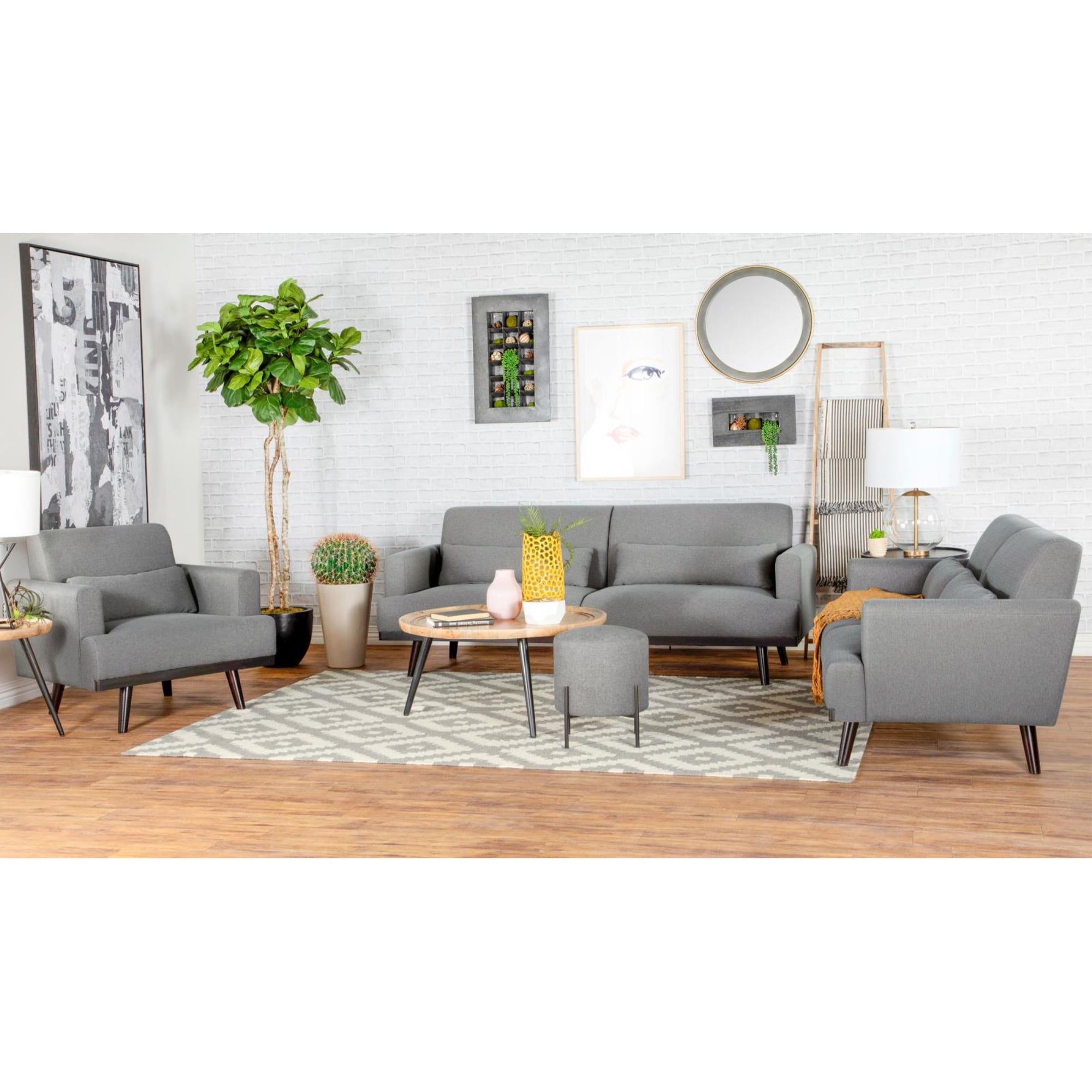 Blake 3-Piece Sharkskin Upholstered Living Room Set with Dark Wood Legs