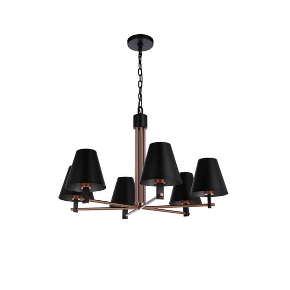 Blake 6-Light Flat Black/Satin Brass Chandelier for Kitchen/Dining with Flat Black Metal Shades