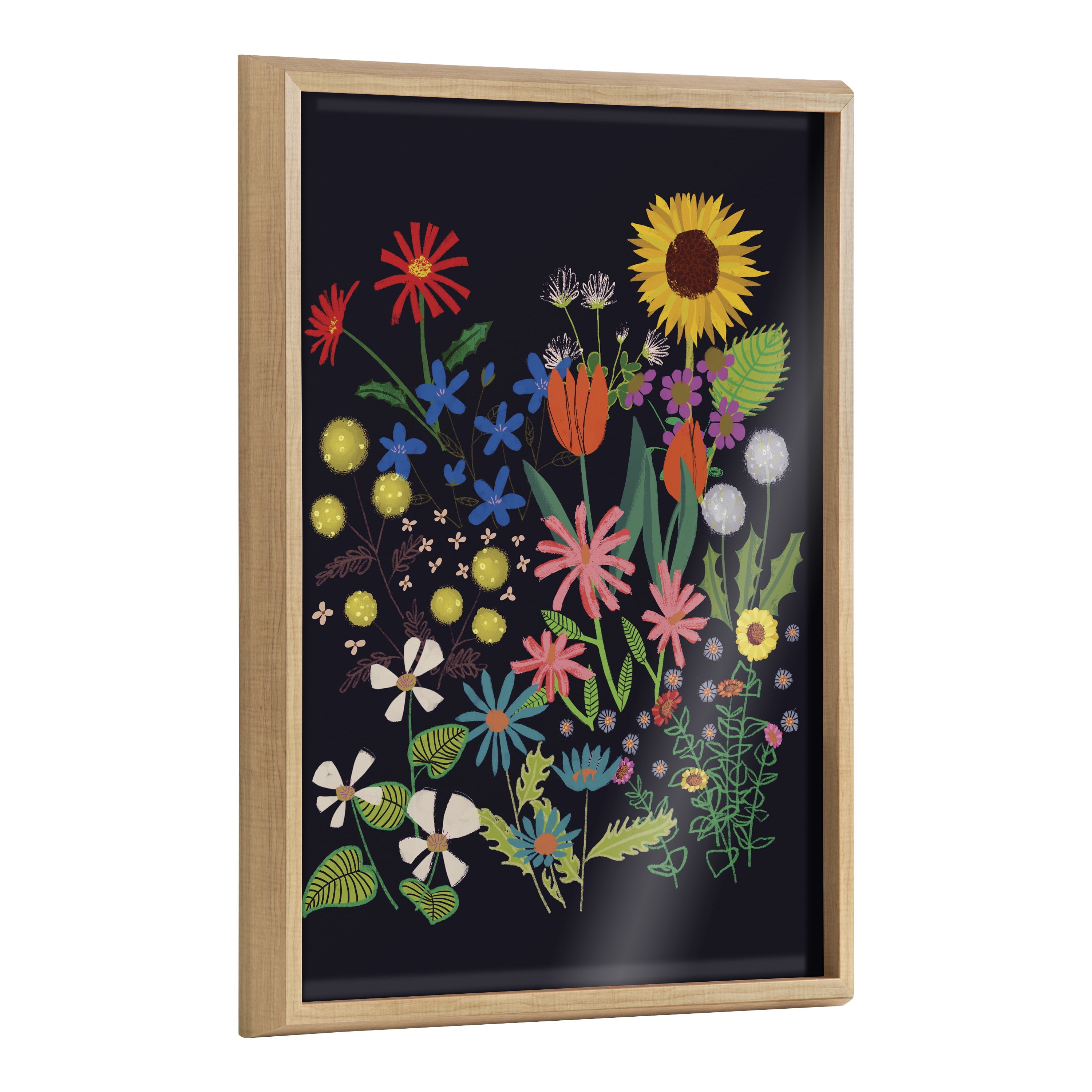 Blake Dark Flora Framed Glass Botanical Wall Art, 18x24 Natural