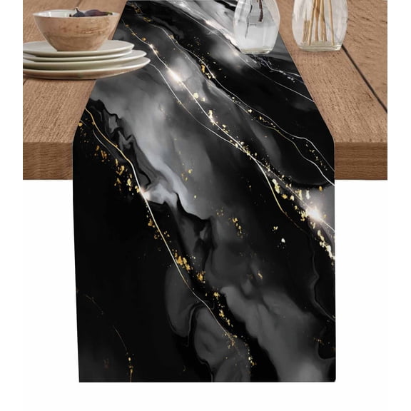 Blake Gray Marble Burlap Cotton Table Runner 13x108 Inches Long, Modern Abstract Art Marble Crack Farmhouse Table Runners, Outdoor Dining Tablecloths Decor for Baby Shower/Party/Wedding