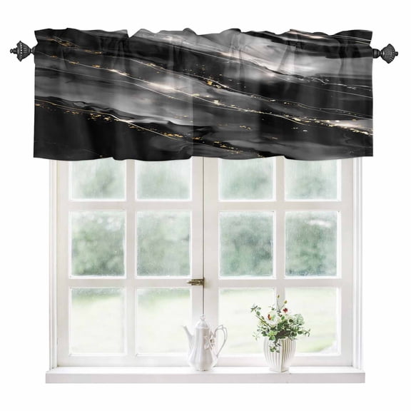 Blake Gray Marble Kitchen Valances for Windows 42x12 Inch Kitchen Curtains Valances Rod Pocket Modern Abstract Art Marble Crack Bathroom Window Valances for Window Treatment Decor