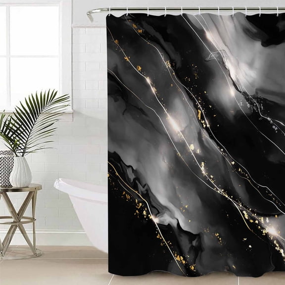 Blake Gray Marble Long Shower Curtain Set, Waterproof Shower Curtains for Bathroom, Modern Abstract Art Marble Crack Washable Fabric Cloth Bath Curtain for Bathtub Decoration with Hooks 72x84 Inches