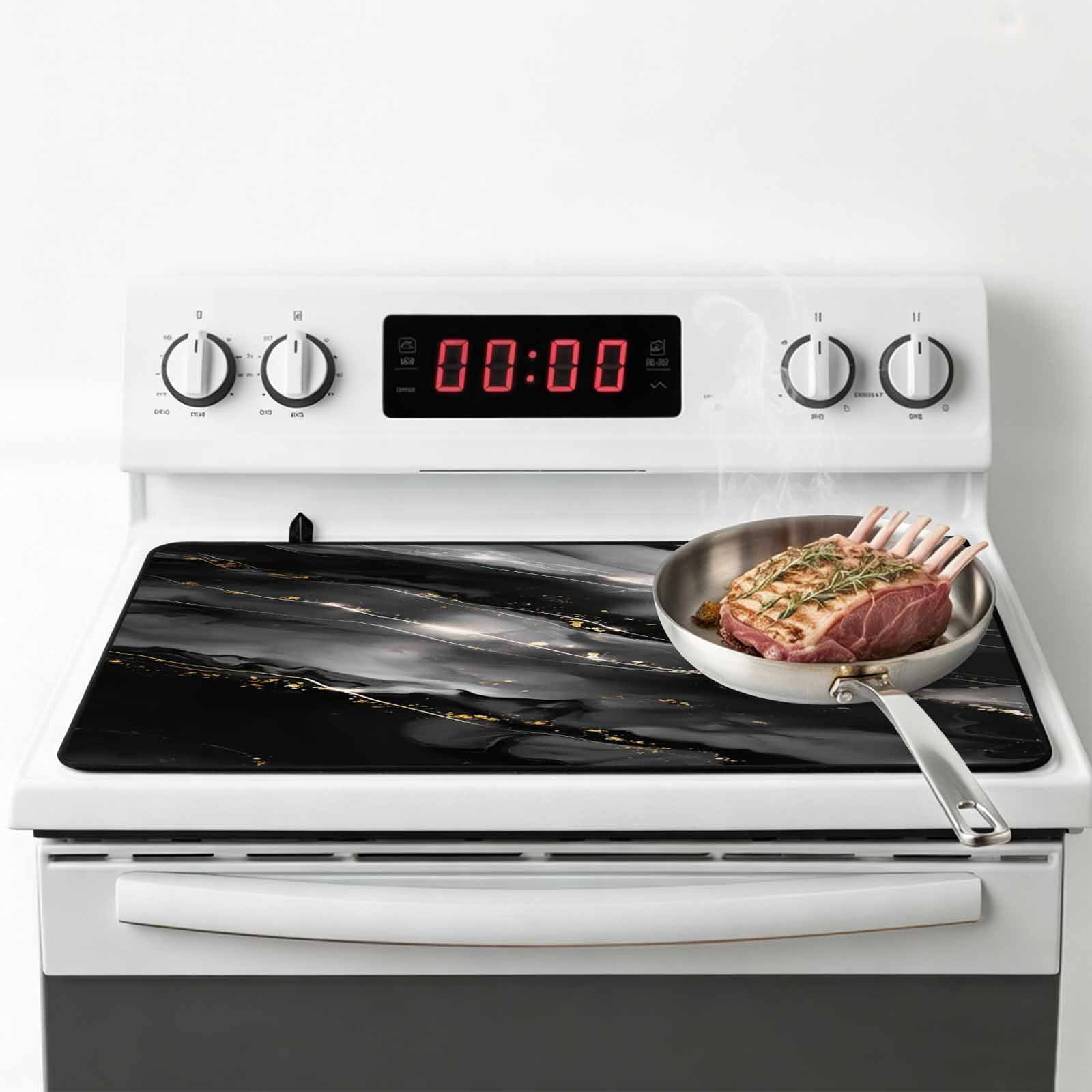 Blake Gray Marble Stove Top Cover for Electric Stove, Heat-proof & Non Slip Glass Top Stove Cover Protector, Modern Abstract Art Marble Crack Kitchen Flat Cooktop Rubber Mat 24x21 Inches
