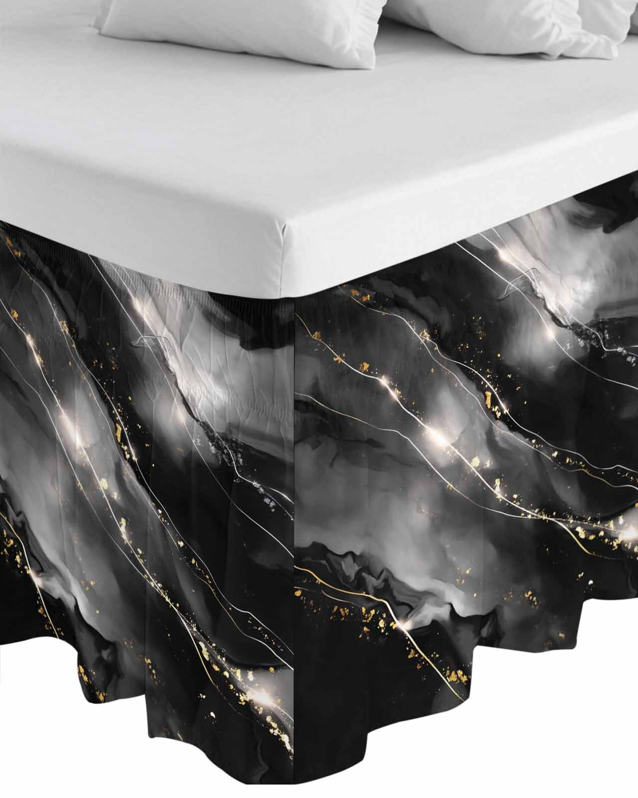 Blake Gray Marble Wrap Around Bed Skirts for Queen Bed 16" Drop,Bed Skirt with Adjustable Elastic Belt Dust Ruffle Bed Valance for Bedroom Hotel Modern Abstract Art Marble Crack Bed Frame Cover