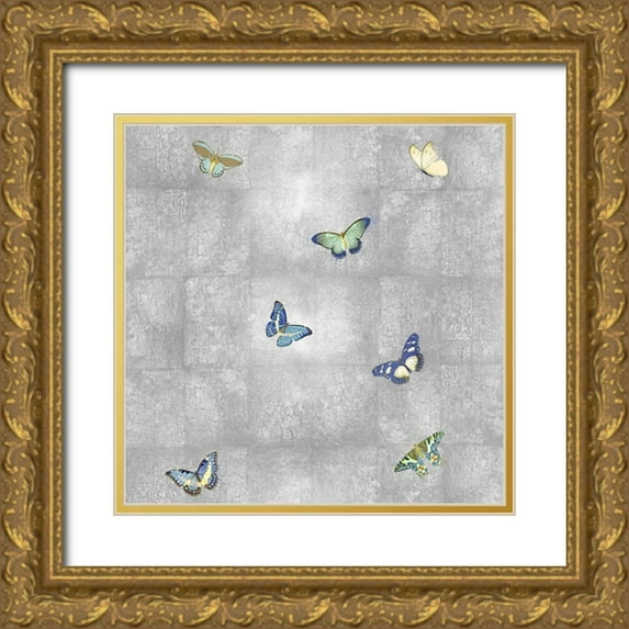Blake, Madeline 20x20 Gold Ornate Wood Framed with Double Matting Museum Art Print Titled - Butterflies on Silver II
