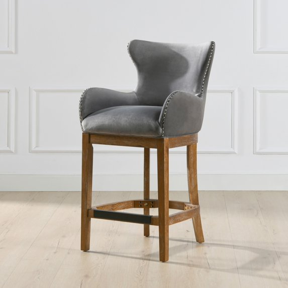 Blake Modern 26" Counter-Height Barstool with Armrests Classic Grey