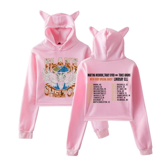 Blake Shelton Cat Ear Casual Retro Street Hoodie Women's Short Sportswear