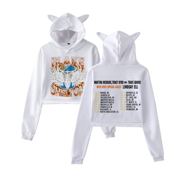 Blake Shelton Cat Ear Casual Retro Street Hoodie Women's Short Sportswear