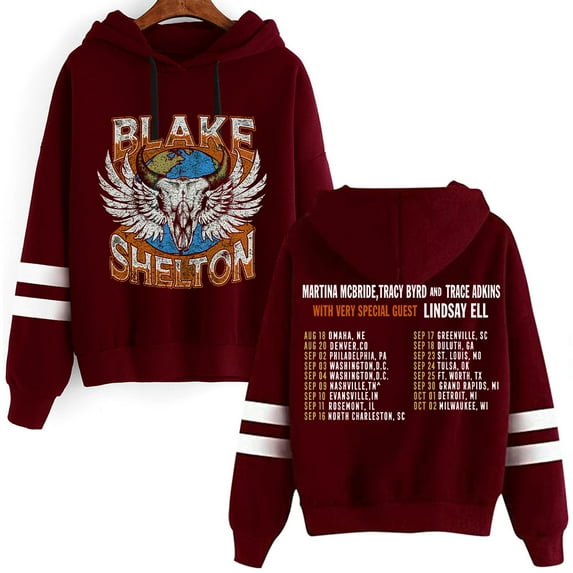 Blake Shelton Fashionable double bar sleeve pocket men's and women's long sleeved hooded sweatshirt