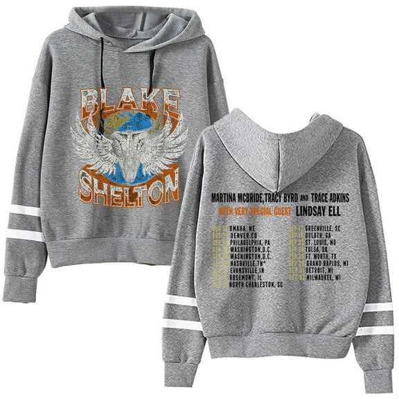 Blake Shelton Fashionable double bar sleeve pocket men's and women's long sleeved hooded sweatshirt