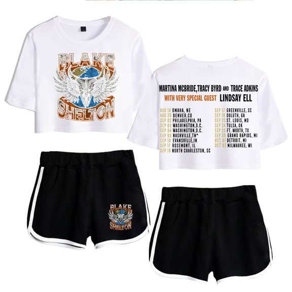 Blake Shelton Summer casual retro trend women's short sleeved shorts set