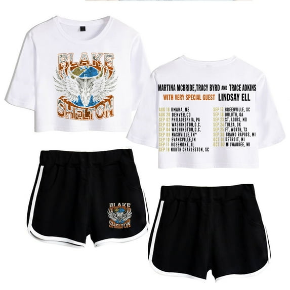 Blake Shelton Summer casual retro trend women's short sleeved shorts set