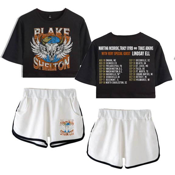 Blake Shelton Summer casual retro trend women's short sleeved shorts set