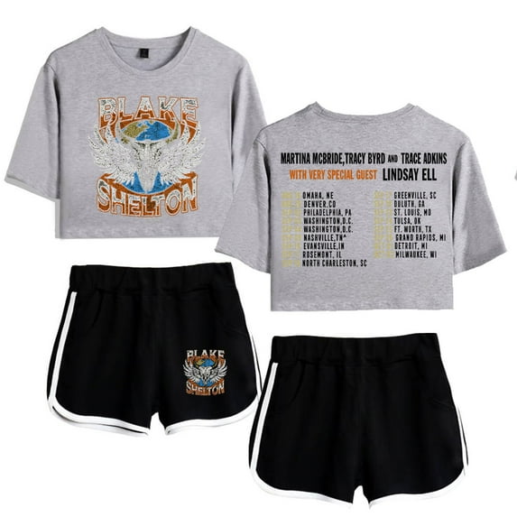 Blake Shelton Summer casual retro trend women's short sleeved shorts set