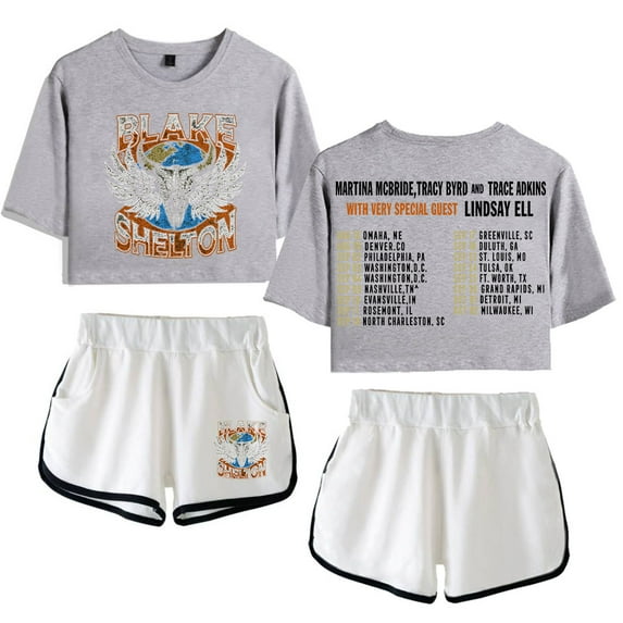 Blake Shelton Summer casual retro trend women's short sleeved shorts set