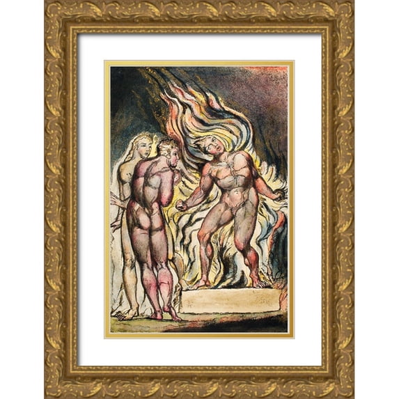 Blake, William 13x18 Gold Ornate Wood Framed with Double Matting Museum Art Print Titled - Los and Enitharmon knew that the Satan is Urizen from Milton