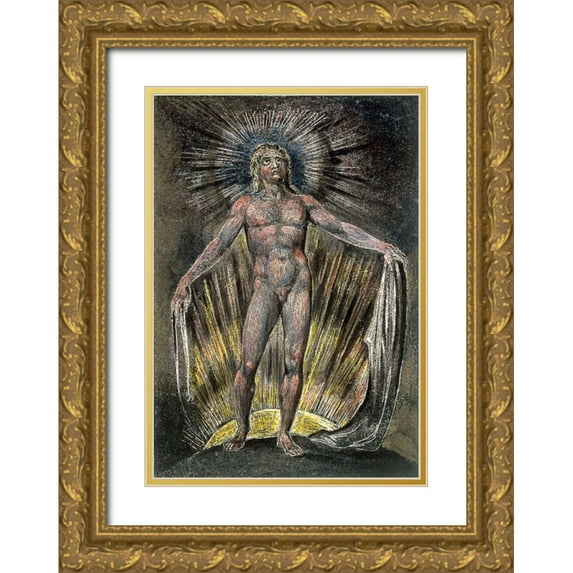 Blake, William 23x32 Gold Ornate Wood Framed with Double Matting Museum Art Print Titled - Etching from Milton a Poet