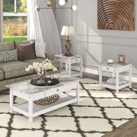 Blake Wood 3-Piece Coffee Table Set, White