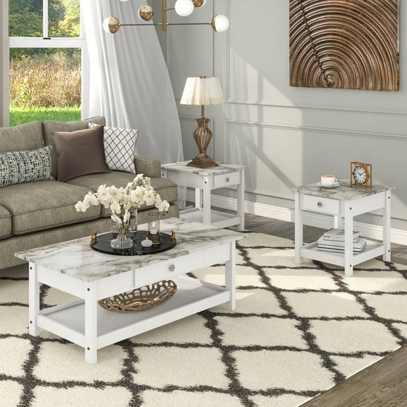 Blake Wood 3-Piece Coffee Table Set, White