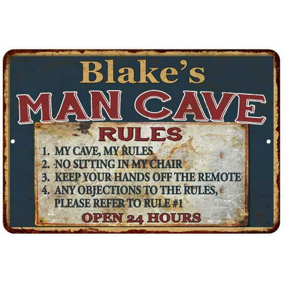 Blake's Man Cave Rules Chic Rustic Green Sign Home 8 x 12 High Gloss Metal 208120049176